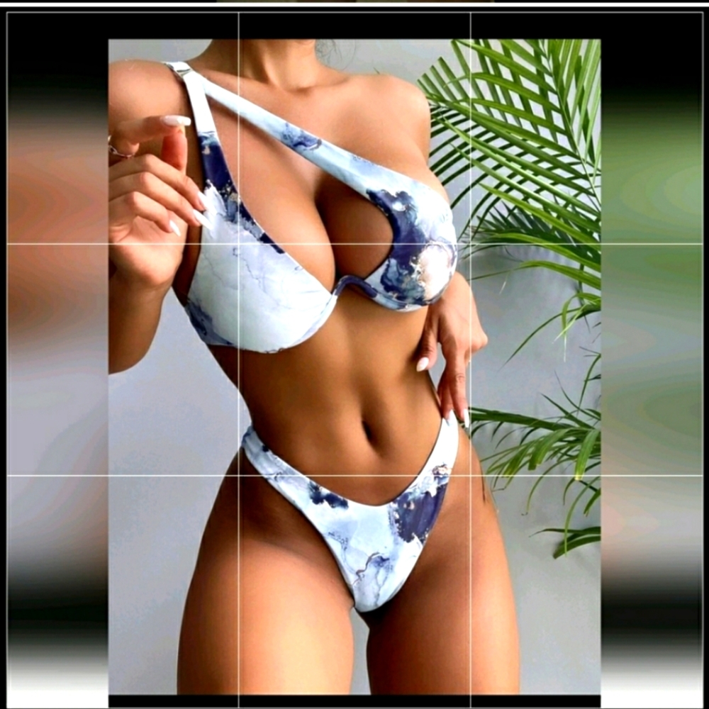 Marble one shoulder bikini